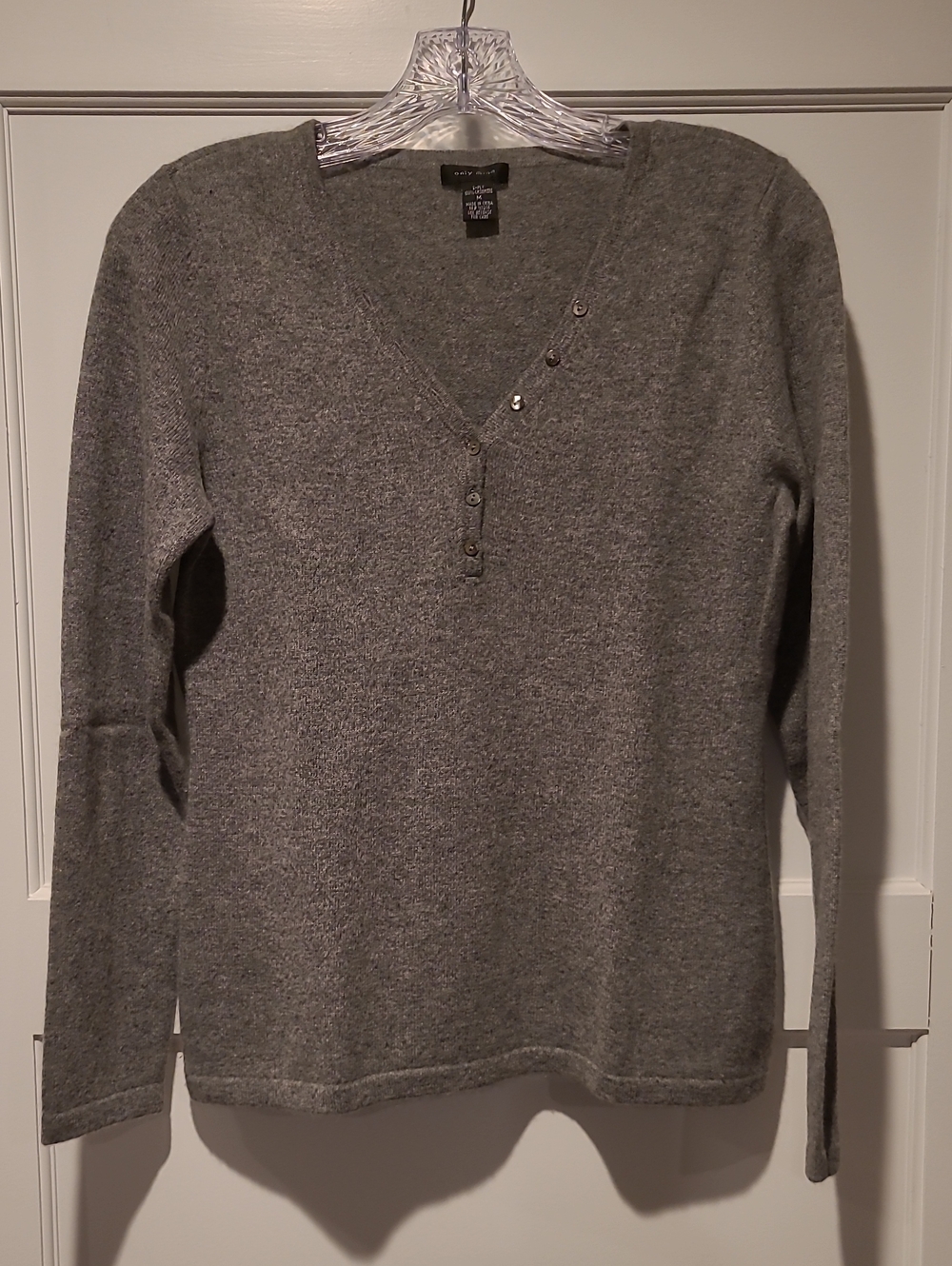 Only Mine Gray V-Neck Button Pullover Sweater